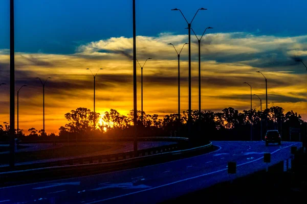 Leere Autobahnlandschaft Bei Sonnenuntergang Maldonado Uruguay — Stockfoto