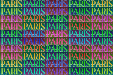 Paris kelime metin motifli çok renkli tasarım motifi