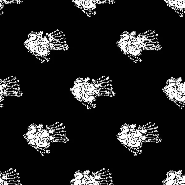 黒と白の鉛筆画ファンタジーモンスター鳥のモチーフシームレスなパターン — ストック写真
