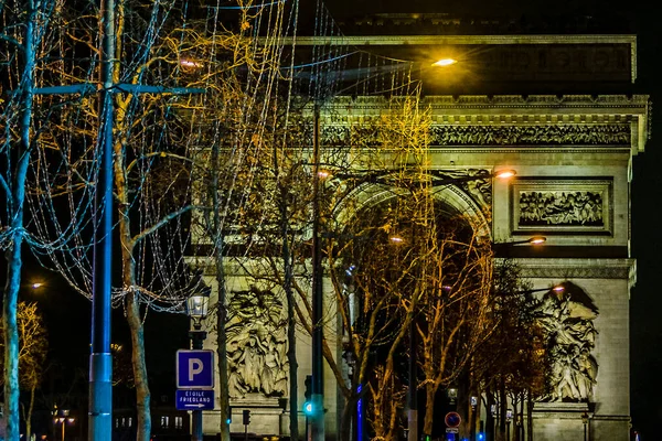 Vista Noturna Exterior Famoso Monumento Arco Triunfo Paris França — Fotografia de Stock