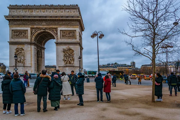 Paris França Janeiro 2020 Vista Exterior Famoso Monumento Arco Triunfal — Fotografia de Stock