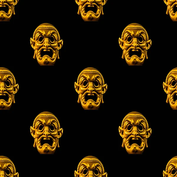 Conversational Seamless Pattern Design Golden Macabre Mask Motif Gold Black — Stock Photo, Image