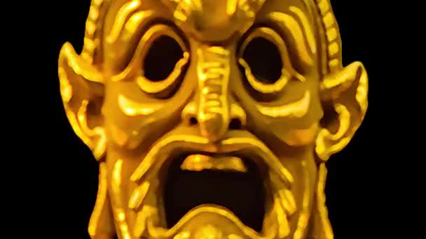 シアタースタイル黄金の不気味なマスク彫刻ループアニメーション — ストック動画
