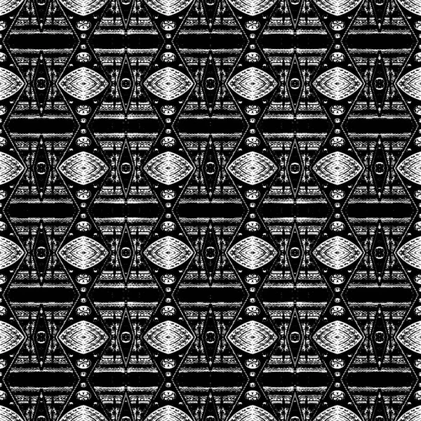 Black White Colors Geometric Ornate Diamonds Motif Seamless Pattern — Zdjęcie stockowe