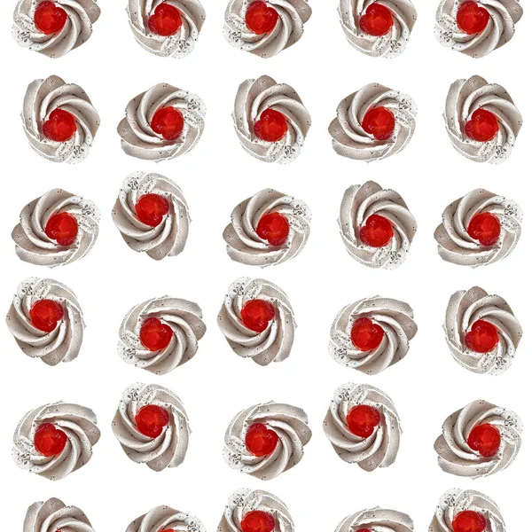 Cream Cherries Motif Geometric Style Pattern — Photo