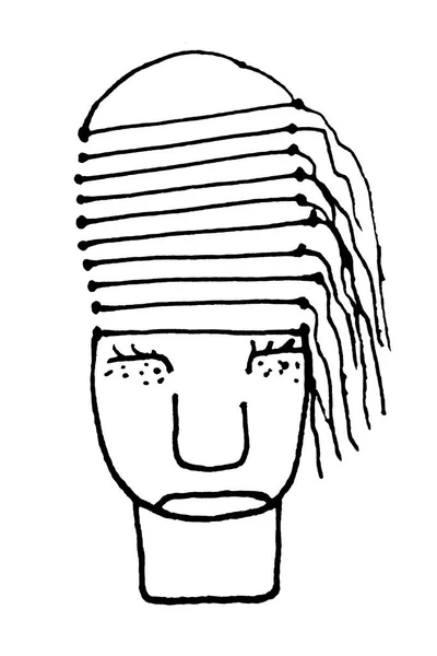 Front View Linear Sketchy Style Fantasy Man Isolated Drawing Portrait — Stock fotografie