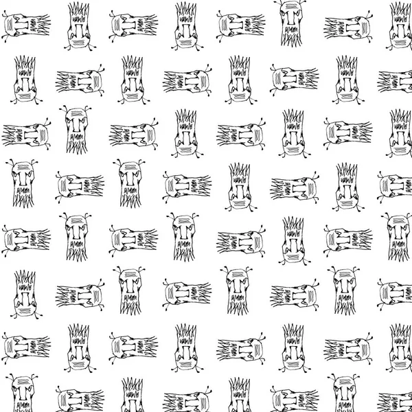 Black White Pencil Drawing Angry Expression Monster Motif Pattern —  Fotos de Stock