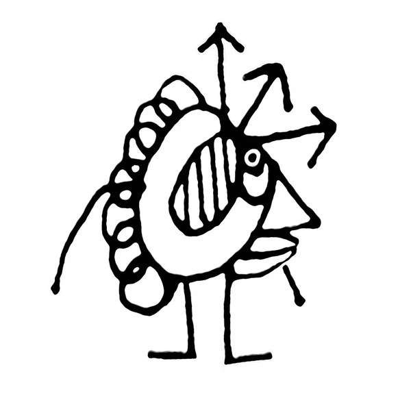 Preto Branco Lápis Desenho Engraçado Estranho Monstro Caricatura — Fotografia de Stock