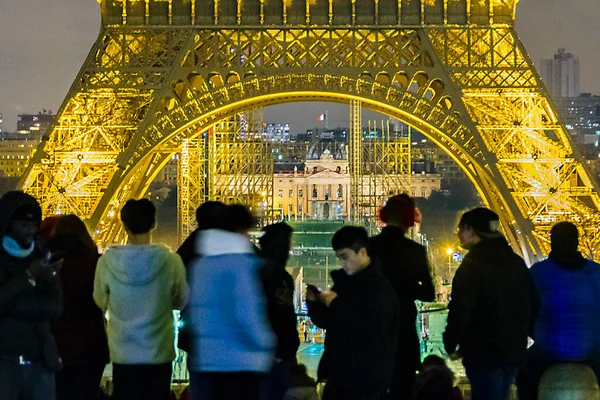 Paris France January 2020 People Famous Trocadero Esplanade View Eiffel — Fotografia de Stock