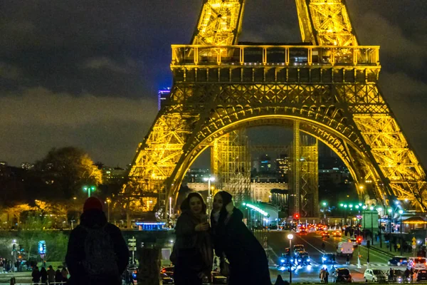 Paris França Janeiro 2020 Pessoas Famosa Esplanada Trocadero Com Vista — Fotografia de Stock