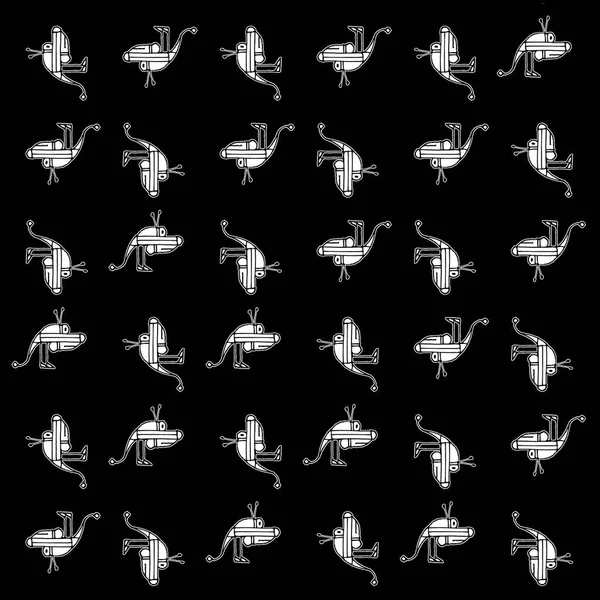 Sketchy Style Black White Robot Dog Drawing Motif Pattern — Stok fotoğraf