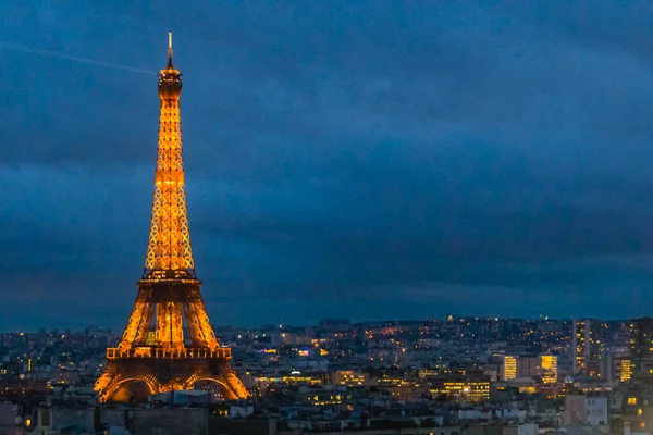 Night Scene Eiffel Tower View Triumph Arch Viewpoint Paris France — ストック写真