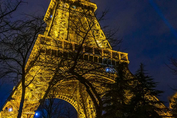 Exterior View Eiffel Tower Iluminated Night Paris France — Foto Stock