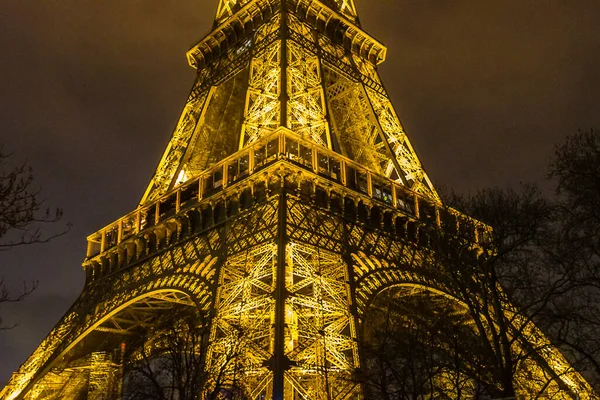 Exterior View Eiffel Tower Iluminated Night Paris France — Stockfoto