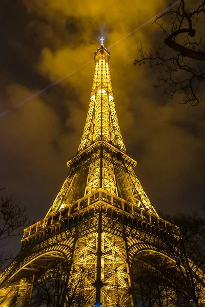 Exterior View Eiffel Tower Iluminated Night Paris France — Foto Stock