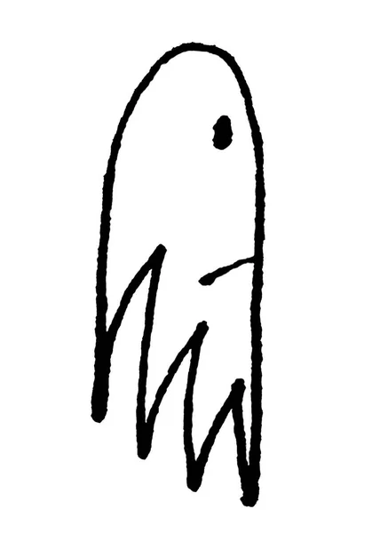 Side View Sad Expression Ghost Sketchy Style Black White Drawing — Foto Stock