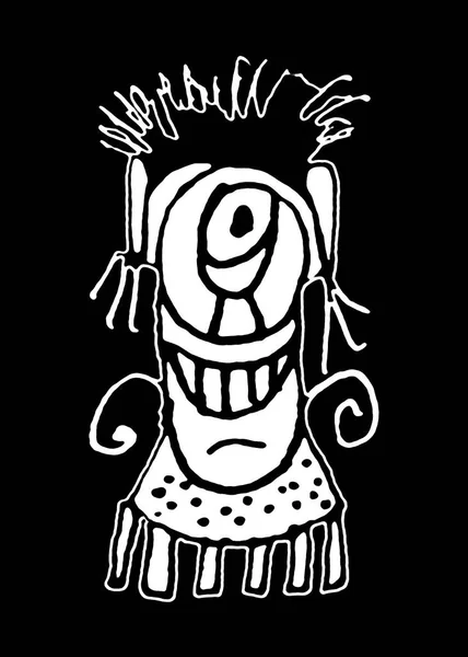 Front View Shot Fantasy Ethnic Caricature Black White Illustration — Stockfoto