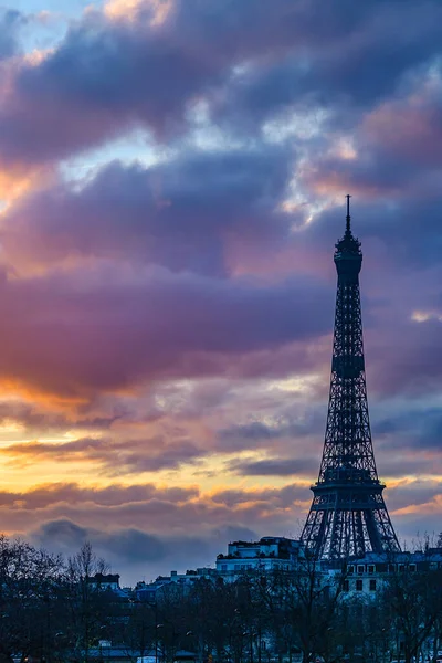 Urban Sunset Scene Paris City Eiffel Tower Main Subject — Stock fotografie