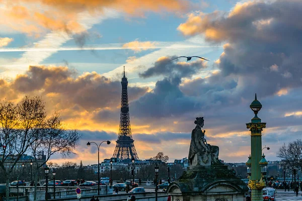 Paris France January 2020 Urban Sunset Scene Paris City Eiffel — Stockfoto