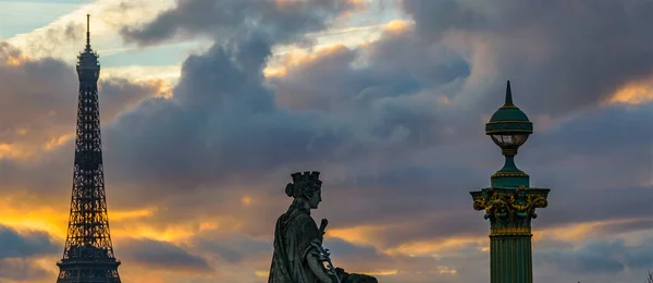 Urban Sunset Scene Paris City Eiffel Tower Main Subject — ストック写真