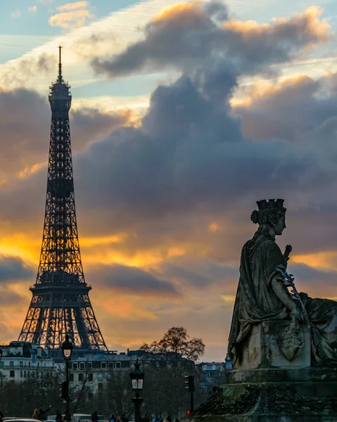 Urban Sunset Scene Paris City Eiffel Tower Main Subject — Stockfoto