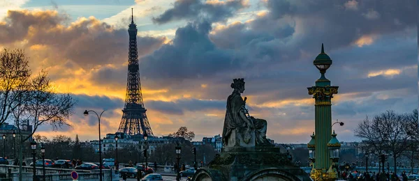 Paris France January 2020 Urban Sunset Scene Paris City Eiffel — Fotografia de Stock