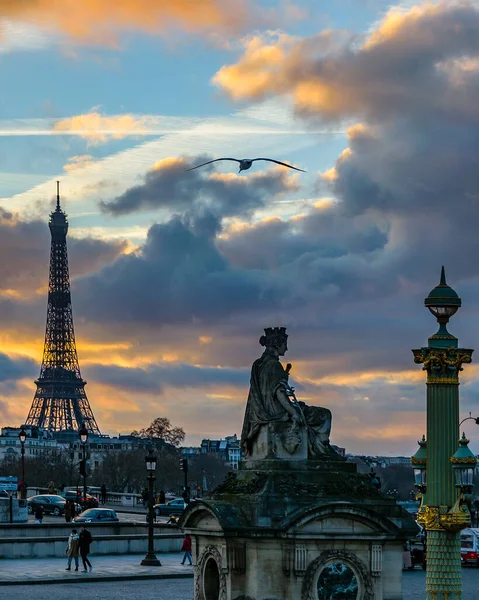 Paris France January 2020 Urban Sunset Scene Paris City Eiffel — Stockfoto