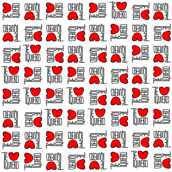 Spanish Quiero Love Sketchy Style Typographic Design Motif Pattern — 图库照片