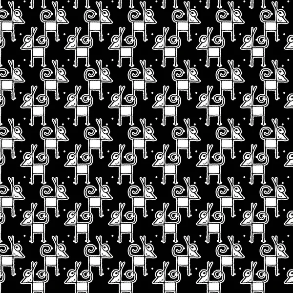 Black White Funny Dog Sketchy Drawing Motif Pattern — Fotografie, imagine de stoc