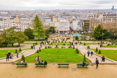 PARIS, FRANCE, JANUARY - 2020 - People at cardinal guilbert street, montmartre district, paris, france