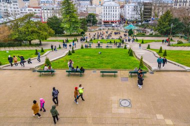 PARIS, FRANCE, JANUARY - 2020 - People at cardinal guilbert street, montmartre district, paris, france