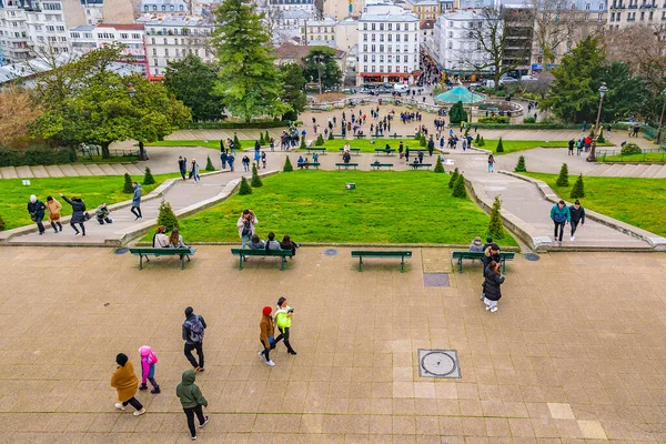 PARIS, FRANCE, JANUARY - 2020 - People at cardinal guilbert street, montmartre district, paris, france