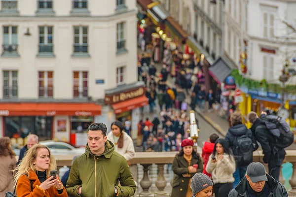PARIS, FRANCE, JANUARY - 2020 - Crowd at sacred heart church viewpoint, paris, france