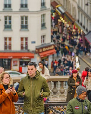 PARIS, FRANCE, JANUARY - 2020 - Crowd at sacred heart church viewpoint, paris, france
