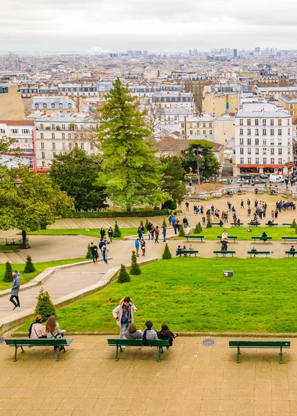 PARIS, FRANCE, JANUARY - 2020 - People at cardinal guilbert street, montmartre district, paris, france