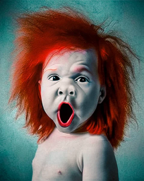 Цифрового Искусства Техники Манипуляции Фото Рыжие Волосы Смешно Удивленное Выражение — стоковое фото