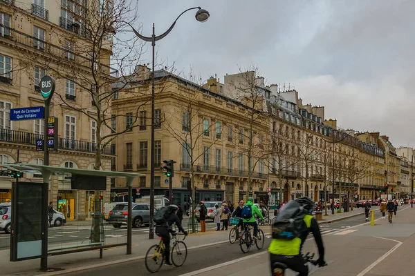 Paris France January 2020 People Riding Bicycle Bikeway Historic Center — Photo