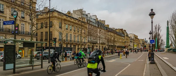 Paris France January 2020 People Riding Bicycle Bikeway Historic Center — Photo