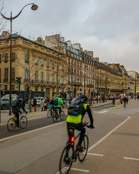 Paris France January 2020 People Riding Bicycle Bikeway Historic Center — Photo