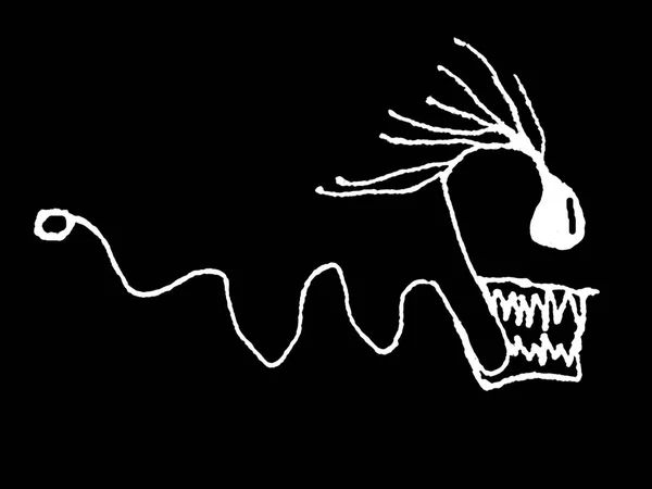 面白いまたは怖いスケッチスタイルヘビリニア黒と白の図面 — ストック写真