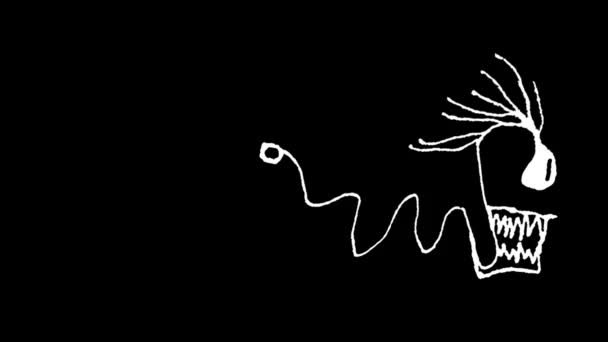 面白いまたは怖いスケッチスタイルヘビリニア黒と白の図面 — ストック動画