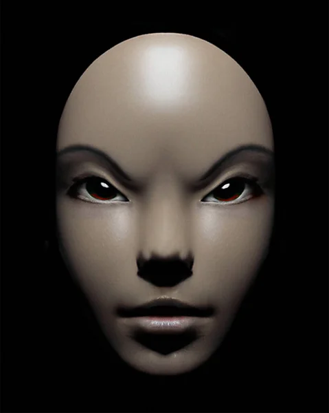 近视3D渲染风格的亚洲女人与愤怒的表情肖像 — 图库照片