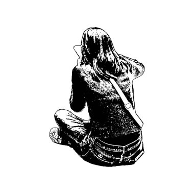 Arka plan görüntüsü beyaz arkaplanda izole bir şekilde oturan genç kız öğrenci