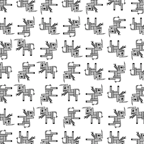 黒と白の鉛筆画側のビューショットファンタジースケッチスタイルのモンスターイラストモチーフパターン — ストック写真