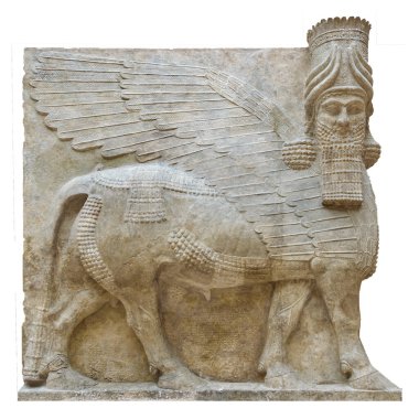 Ünlü Antik Aslan Asurlu heykel izole fotoğraf