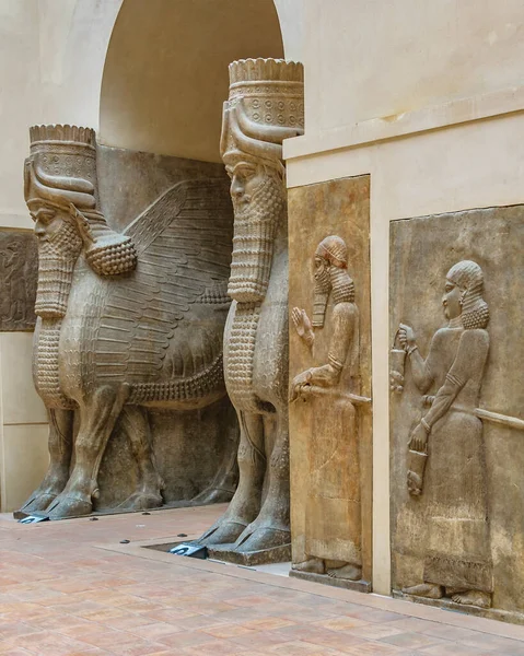 Famosas Antigas Esculturas Arte Assírio Museu — Fotografia de Stock