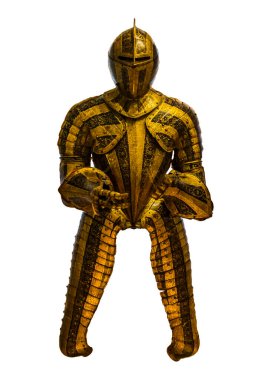 Ön manzara Ortaçağ savaşçısı zırhı izole edilmiş fotoğraf.