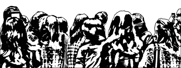Rückseite Crwod Schwarz Weiß Isolierte Grafische Silhouette — Stockfoto