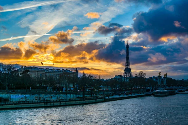 Sena River Cityscape Urban Sunset Scene Paris France — Foto de Stock