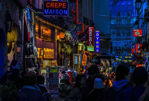 Paříž Francie January 2020 Městská Noční Scéna Obchodní Zóně Ulice — Stock fotografie